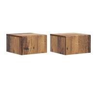 fsahslih Lot de 2 tables de chevet suspendues aspect bois vieilli 33 x 34,5 | Étagère murale pratique pour chambre à coucher : les tables de chevet peu encombrantes en bois créent de l'ordre à côté du