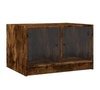 fsahslih Table basse avec portes en verre, chêne fumé, 68 x 50 x 42 cm | Table d'appoint moderne pour le salon avec compartiment et vitrine élégante pour la décoration et les médias.