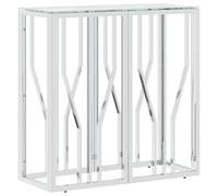 fsahslih Table console 70 x 30 x 70 cm en acier inoxydable et verre Argenté | Table en verre élégante pour couloir et salon. Étagère stable pour décoration et plantes au design moderne.