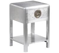 fsahslih Table d'appoint vintage aviateur en aluminium 40 x 40 x 60 cm | Console de chevet rétro pour chambre à coucher et salon avec un tiroir pratique et un compartiment de rangement