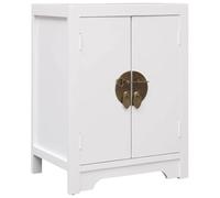 fsahslih Table de chevet blanche 38 x 28 x 52 cm en bois de paulownia | Armoire d'appoint compacte pour chambre à coucher et salon. Design élégant en bois et MDF avec deux portes pratiques.