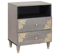 fsahslih Table de chevet en bois massif de mangue, gris, 50 x 33 x 62 cm | Façade peinte à la main avec boutons en laiton et compartiment spacieux pour votre chambre à coucher