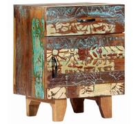 fsahslih Table de chevet en bois vieilli massif 40 x 30 x 50 cm Table | Avec un motif sculpté à la main sur le tiroir et la porte, cette armoire en bois apporte du charme au milieu du siècle dans