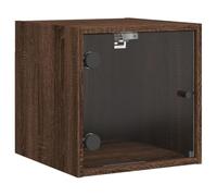 fsahslih Table de chevet murale avec porte en verre marron aspect chêne 35 | Table flottante peu encombrante pour chambre à coucher avec vitrine en verre robuste, montage mural flexible et grande