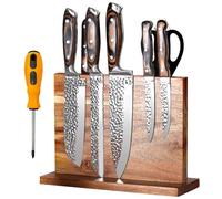 Fsaklaskdy Porte Couteaux Aimanté, Porte Couteaux Cuisine, Bloc Couteaux Magnétique Bois d'Acacia, Aimanté Double Face Porte, Range Couteau de Cuisine avec Aimant Puissant, Antidérapant et Encombrant