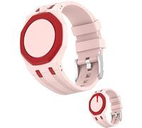 Fsavlroy Silicone Band Case for Swatch Royal Pop Watch, Integrated Strap with Rugged Protective Cover, Drop-Proof & Shock-Resistant Sports Replacement Silicone Band (Sand Pink & Red - 12)
