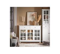 SoBuy Buffet Bas Commode Cuisine Salon Entrée 3 Portes Vitrées 2 Tiroirs Rangement Meuble L119xP40xH90cm Blanc