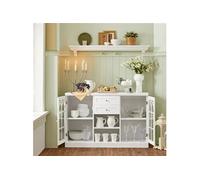 SoBuy FSB79-W Buffet de Cuisine avec 2 Portes Vitrées, 2 Tiroirs, 2 Compartiment -120x39x78 cm, Blanc