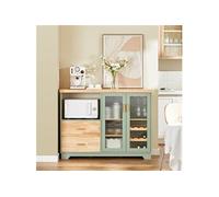 FSB81-GR Buffet Placard de Cuisine avec 2 Portes vitrées Meuble Micro-Ondes Armoire
