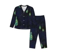 FSCEV Beautiful Bottle Of Under The Night Sky Ensemble de pyjama à manches longues pour femme 2 pièces confortable vêtements de nuit et vêtements de détente, Noir , M