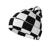 FSCEV Bonnet tricoté à rayures à carreaux - Chaud - Unisexe - Classique - Pour la maison et le travail - Activités de plein air - Noir
