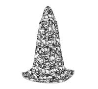 FSCEV Cape à capuche avec motif crânes noirs et blancs pour adolescents, faucheuse vampire, sorcière, carnaval, Halloween, magicien