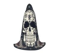 FSCEV Cape à capuche motif tête de mort et fleur pour adolescents, faucheuse vampire, sorcière, carnaval, Halloween, magicien