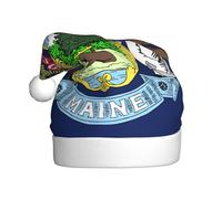 FSCEV Chapeau de Noël drapeau de l'État du Maine pour adulte Chapeau de Père Noël en peluche pour Noël, Nouvel An, cadeaux de vacances festifs