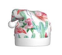 FSCEV Chapeau de Père Noël en peluche avec motif de cactus et flamant rose pour adulte, cadeau de vacances festif pour Noël, Nouvel An