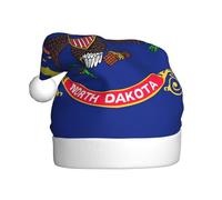 FSCEV Chapeau de Père Noël en peluche pour adulte avec drapeau du Dakota du Nord pour Noël, Nouvel An, cadeaux de vacances festifs