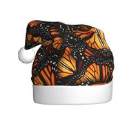 FSCEV Chapeau de Père Noël en peluche pour adulte Motif papillons monarques orange