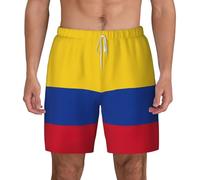 FSCEV Flag of Colombia Short de bain pour homme avec doublure de compression extensible, blanc, S taille courte