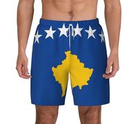FSCEV Flag of Kosovo Short de bain pour homme avec doublure de compression extensible, blanc, L taille courte