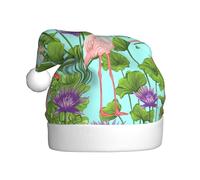 FSCEV Flamingo Love Flowers Chapeau de Noël pour adulte Chapeau de Père Noël en peluche pour Noël, Nouvel An, cadeaux de vacances festifs