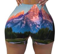 FSCEV Grand Teton National Park Short d'entraînement à quatre coins pour femme avec élasticité, Noir , XXL Taille courte