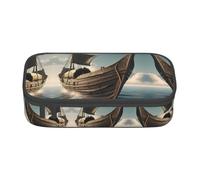 FSCEV Grande trousse à crayons motif bateau viking - Grande capacité - Pour bureau, Noir , Taille unique, Organiseur de sac
