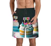 FSCEV Happy Birthday Cakes Short de plage décontracté pour homme avec poches à séchage rapide, blanc, S taille courte