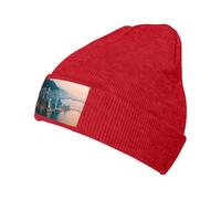 FSCEV Hong Kong Bonnet tricoté léger et chaud classique à revers pour l'hiver chaud et élégant, Rouge, Taille unique