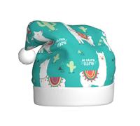 FSCEV Joli chapeau de Noël blanc lama et cactus pour adulte en peluche chapeau de Père Noël pour Noël, Nouvel An, cadeaux de vacances festifs