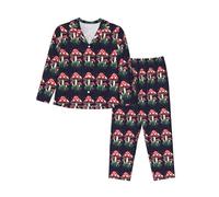 FSCEV Magic Mushrooms Ensemble de pyjama à manches longues et cardigan 2 pièces pour femme, Noir , XXL