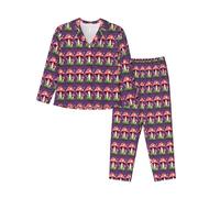FSCEV Magic Red Champignon Ensemble de pyjama à manches longues pour femme Cardigan 2 pièces confortable Vêtements de nuit et vêtements de détente, Noir , XXL