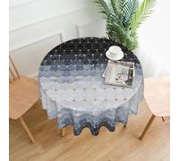 FSCEV Nappe ronde décorative en forme d'hexagones bleus et de diamants, pour salle à manger, table basse