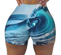 FSCEV Ocean Sea Wave Short d'entraînement à quatre coins pour femme avec élasticité, Noir , M Taille courte