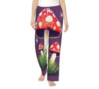 FSCEV Pantalon de pyjama champignon rouge magique pour femme, tenue décontractée, relaxante et confortable, pour dormir la nuit, blanc, S