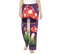 FSCEV Pantalon de pyjama champignon rouge magique pour femme, tenue décontractée, relaxante et confortable, pour dormir la nuit, Noir , XL