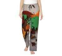 FSCEV Pantalon de pyjama pour femme avec motif carte du monde fait d'épices - Tenue décontractée et confortable pour dormir la nuit, Noir , S