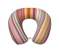 FSCEV Rayures colorées. Oreiller de voyage en mousse à mémoire de forme pour adultes Bases semi-circulaires Oreiller de nuque Essentiels de vacances