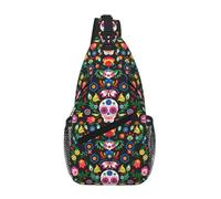 FSCEV Sugar Horror Skull And Flowers Cross Chest Bag Diagonally Shoulder Randonnée Casual Daypack for Men Women