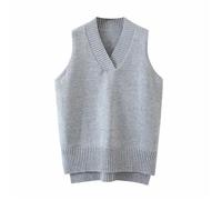 Fsda Col En V Femmes Fendu Gilet Pull Robe Sans Manches Gris M