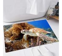 FSDGY Tapis de Bain,Tapis Salle de Bain Moelleux en Microfibre,Tapis de Douche Absorbant Lavable en Machine,Tortue, récif corallien et Tortue de mer, Photo en Gros Plan, eaux de l'île de Bon,40x60 cm