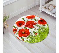 FSDGY Tapis de Bain,Tapis Salle de Bain Moelleux en Microfibre,Tapis de Douche Absorbant Lavable en Machine,Bordure Horizontale avec des Coquelicots Rouges, des Coquelicots à la Camomille et,60x60 cm