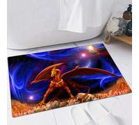 FSDGY Tapis de Bain,Tapis Salle de Bain Moelleux en Microfibre,Tapis de Douche Absorbant Lavable en Machine,Dragon, scène Fantastique Chevalier Dragon sur Fond d'espace planétaire de Galaxie,40x60 cm