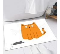 FSDGY Tapis de Bain,Tapis Salle de Bain Moelleux en Microfibre,Tapis de Douche Absorbant Lavable en Machine,Chat de Dessin animé Rouge-Orange Mignon regardant Une Souris. Conception graphiqu,60x90 cm