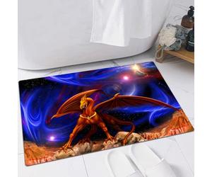 FSDGY Tapis de Bain,Tapis Salle de Bain Moelleux en Microfibre,Tapis de Douche Absorbant Lavable en Machine,Dragon, scène Fantastique Chevalier Dragon sur Fond d'espace planétaire de Galaxie,40x60 cm