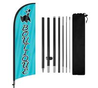 FSFLAG Boutique Oriflamme Drapeau à plumes avec mât de drapeau et piquet de sol, 2,6 m, bannière coupe-vent pour publicité extérieure (cyan)