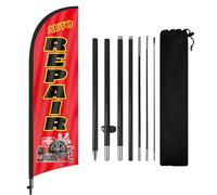 FSFLAG Drapeau à plumes avec kit de mât de drapeau et piquet de sol, 2,7 m, réparation automatique sans vent, bannière pour publicité extérieure