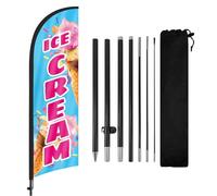 FSFLAG Drapeau à plumes de crème glacée avec mât de drapeau et piquet de sol, 2,6 m, bannière de crème glacée sans vent, bannière d'entreprise pour publicité extérieure (bleu)