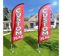 FSFLAG Drapeau à plumes personnalisé, drapeau à plumes sans vent avec kit de mât et piquet de sol, panneau publicitaire personnalisé de 3,4 m pour l'extérieur et l'intérieur Noir