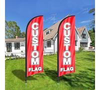 FSFLAG Drapeau à plumes personnalisé, drapeau à plumes sans vent avec kit de mât et piquet de sol, panneau publicitaire personnalisé de 2,1 m pour l'extérieur et l'intérieur Noir