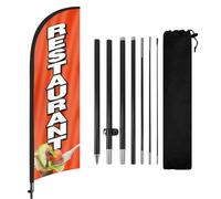FSFLAG Drapeau à plumes pour restaurant avec mât de drapeau et piquet de sol, 2,7 m, drapeau de restaurant sans vent, bannière pour entreprise pour la publicité extérieure